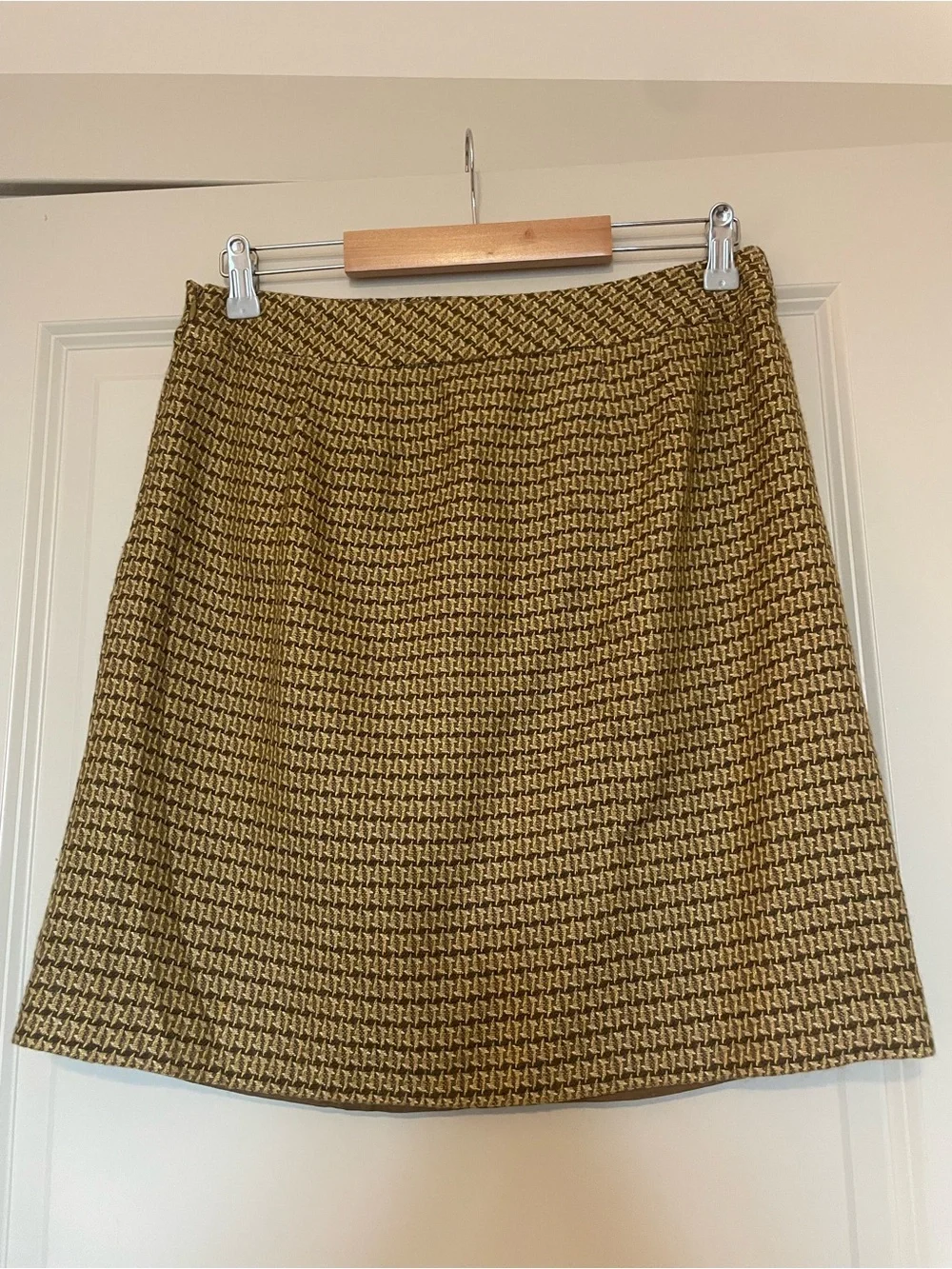 LOFT Olive Houndstooth Fall Mini Skirt with Double-Breasted Buttons